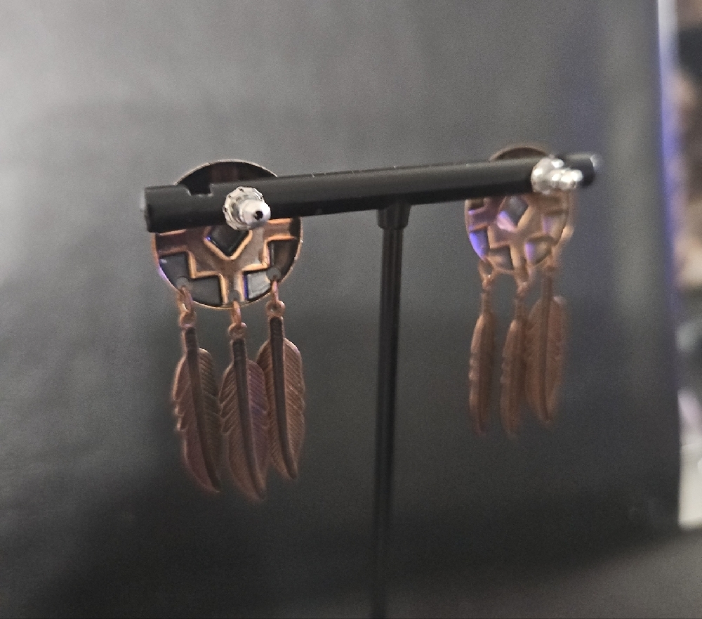 Bohemian Feather Drop Earrings - Picture 5 of 7